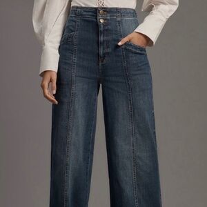 Anthropologie, Pilcro Corset Seamed High-Rise Wide-Leg Jeans in Blue, Size 27